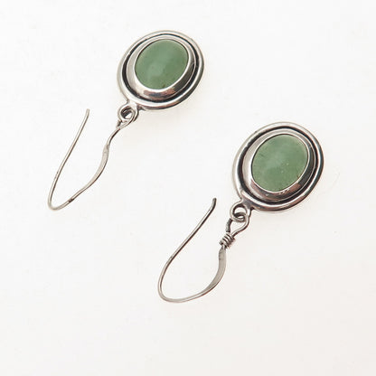 Morning Sun 925 Sterling Silver Vintage Real Jade Oxidized Dangle Earrings