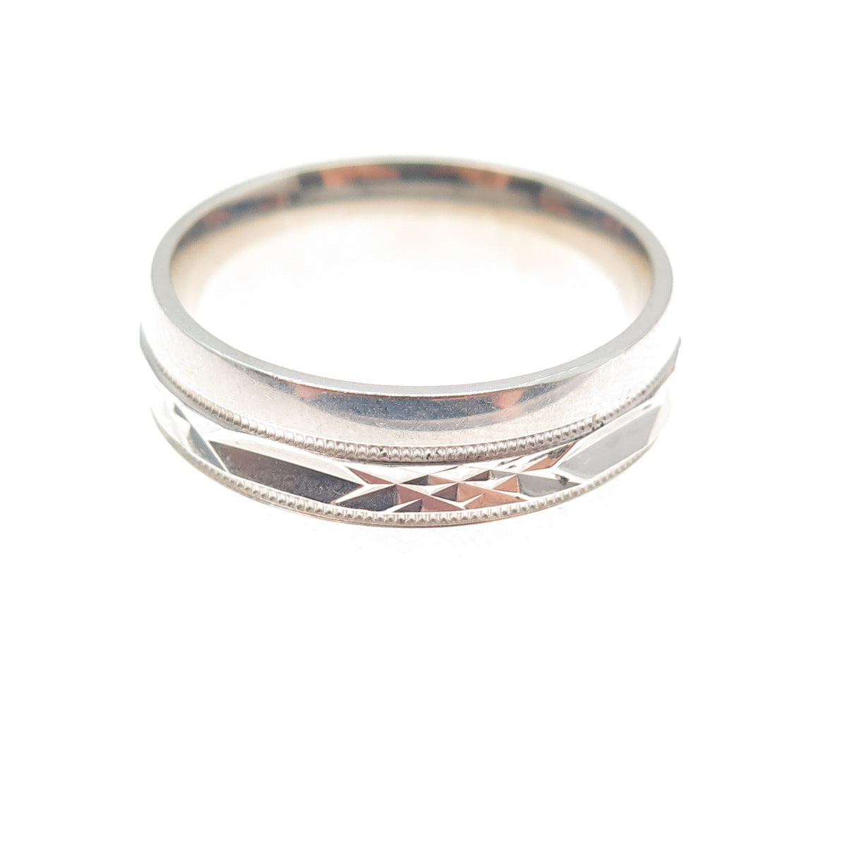 925 Sterling Silver Vintage Diamond-Cut Band Ring Size 10.25