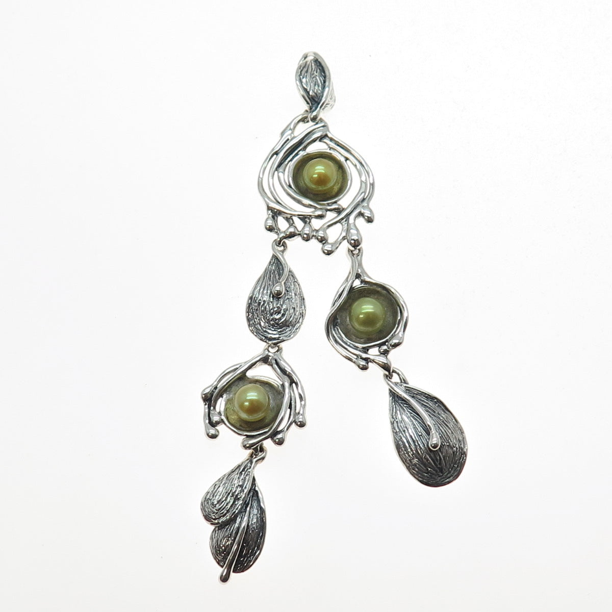 HAGIT GORALI Sterling Silver Vintage Israel Real Pearl Modernist Charm Pendant