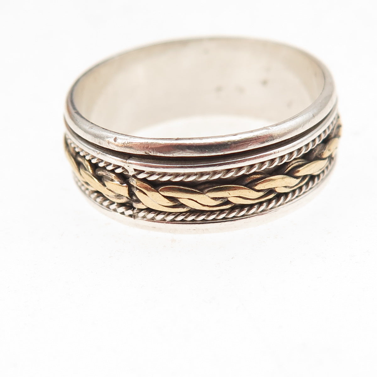 925 Sterling Silver 2-Tone Vintage Woven Rotating Oxidized Band Ring Size 10