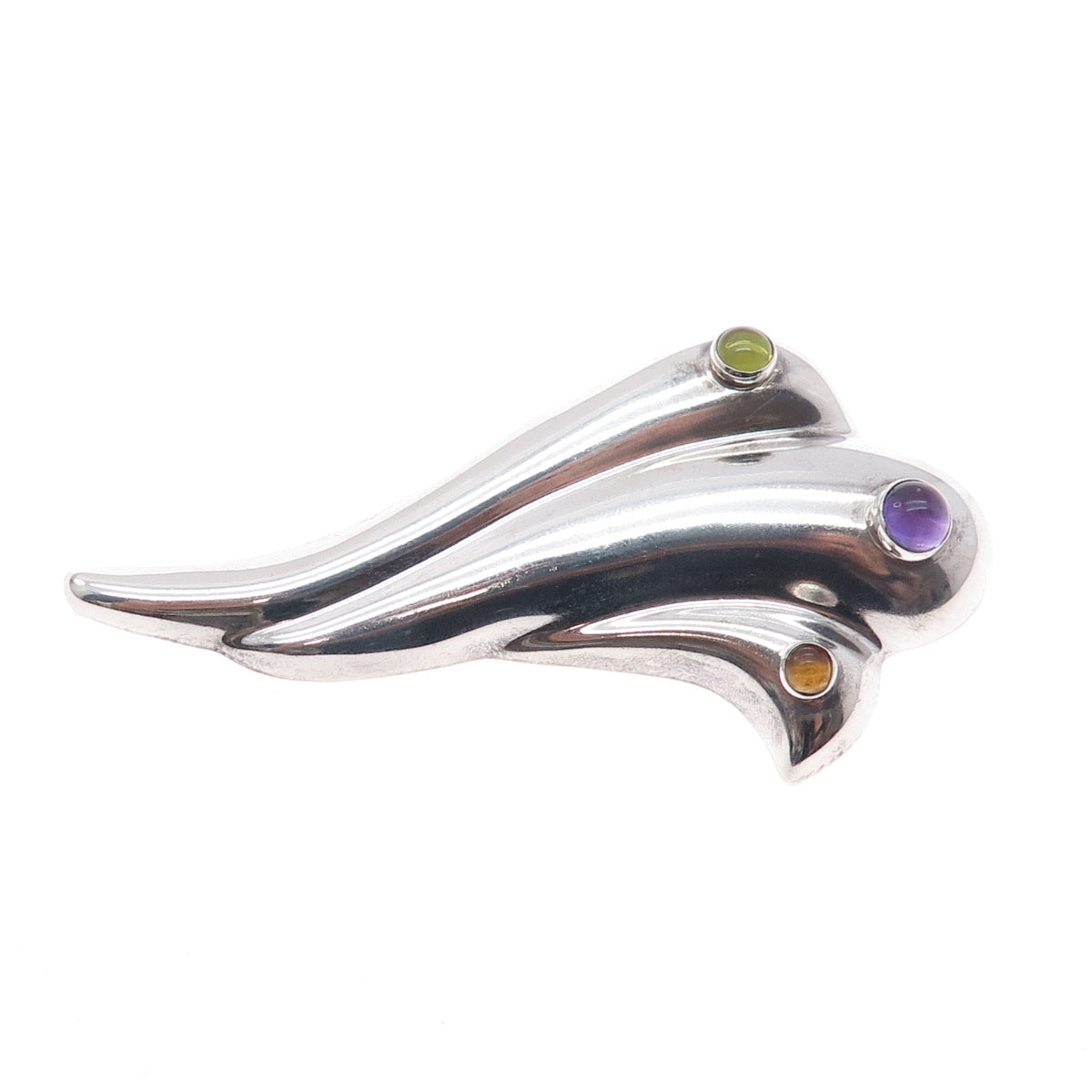 925 Sterling Silver Vintage Real Amethyst Peridot & Citrine Modernist Pin Brooch