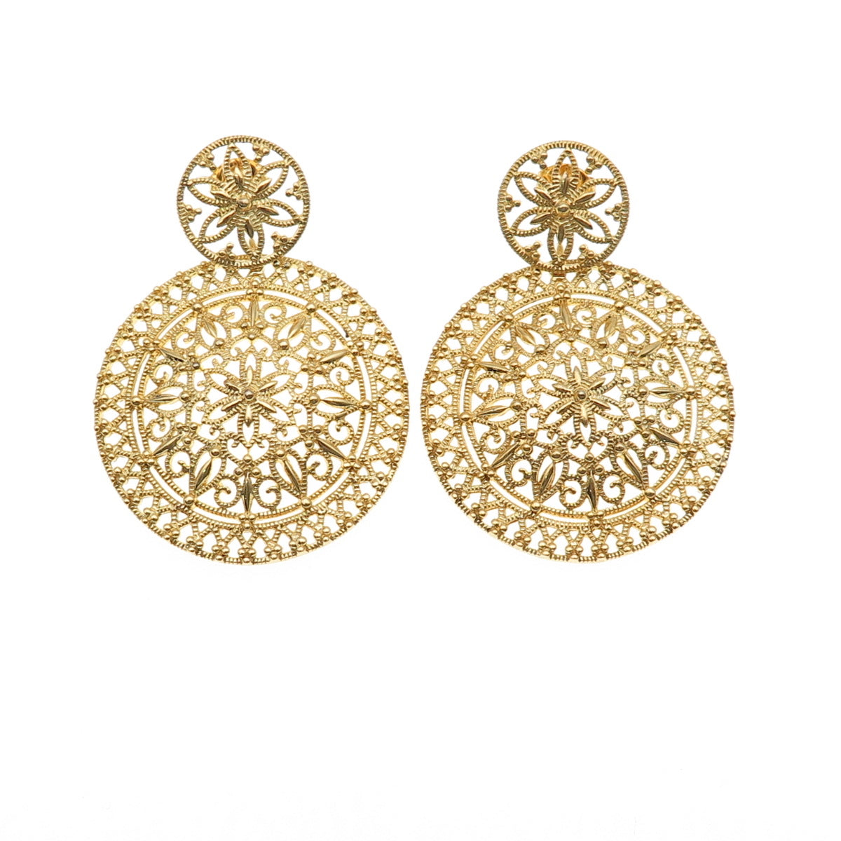 ROSS SIMONS 925 Sterling Silver Gold Plated Ornate Floral Dangle Earrings