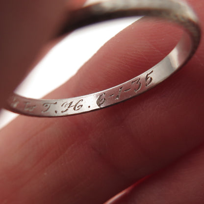 Platinum Antique Engraved Stackable Band Ring Size 6.25