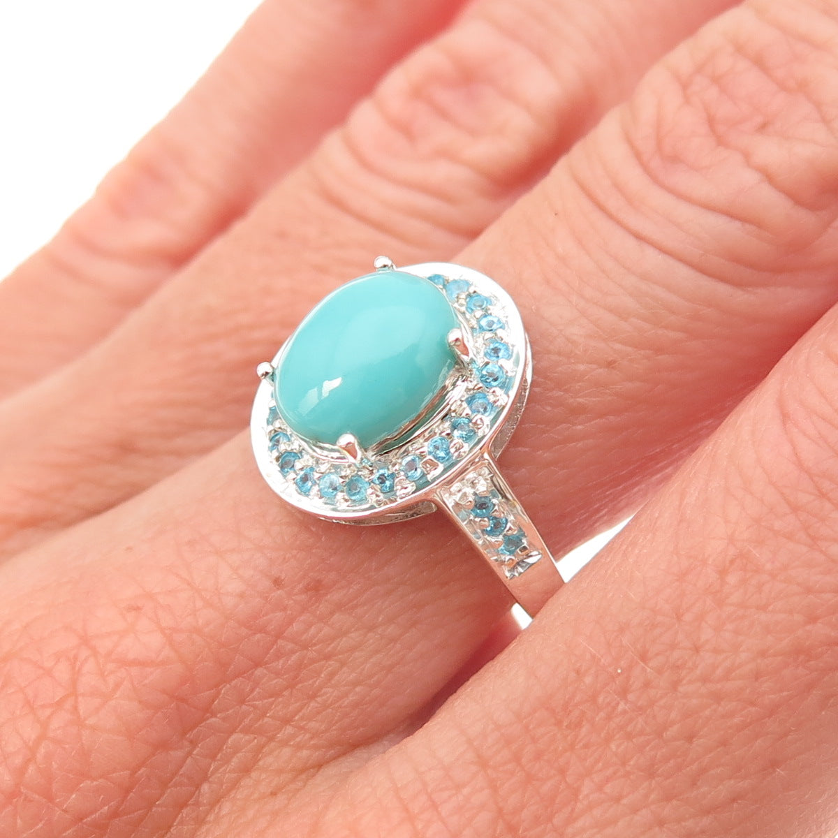 925 Sterling Silver Real Sleeping Beauty Turquoise & Apatite Ring Size 8
