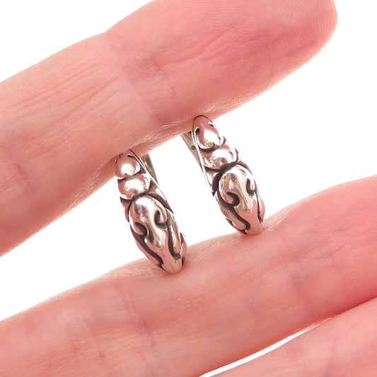 Zina 925 Sterling Silver Vintage Ornate Oxidized Hoop Earrings