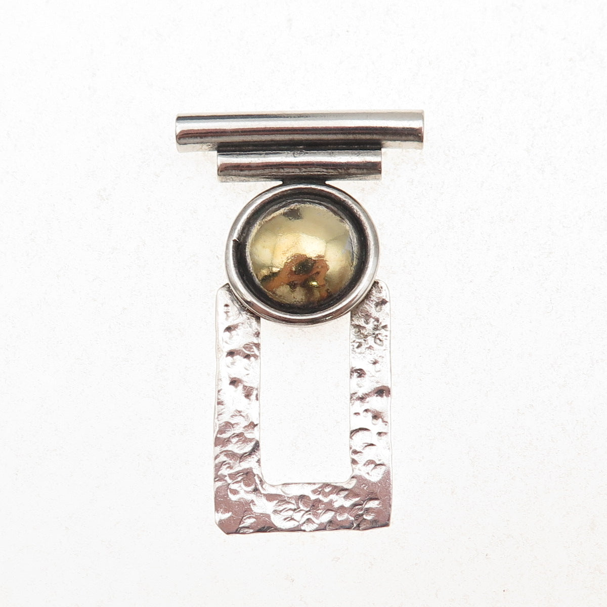 Kabana 925 Sterling Silver 2-Tone Vintage Modernist Hammered Slide Pendant