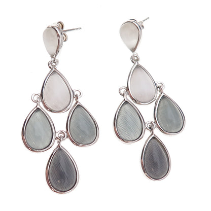 925 Sterling Silver Real Cat's Eye Teardrop Cluster Dangle Earrings