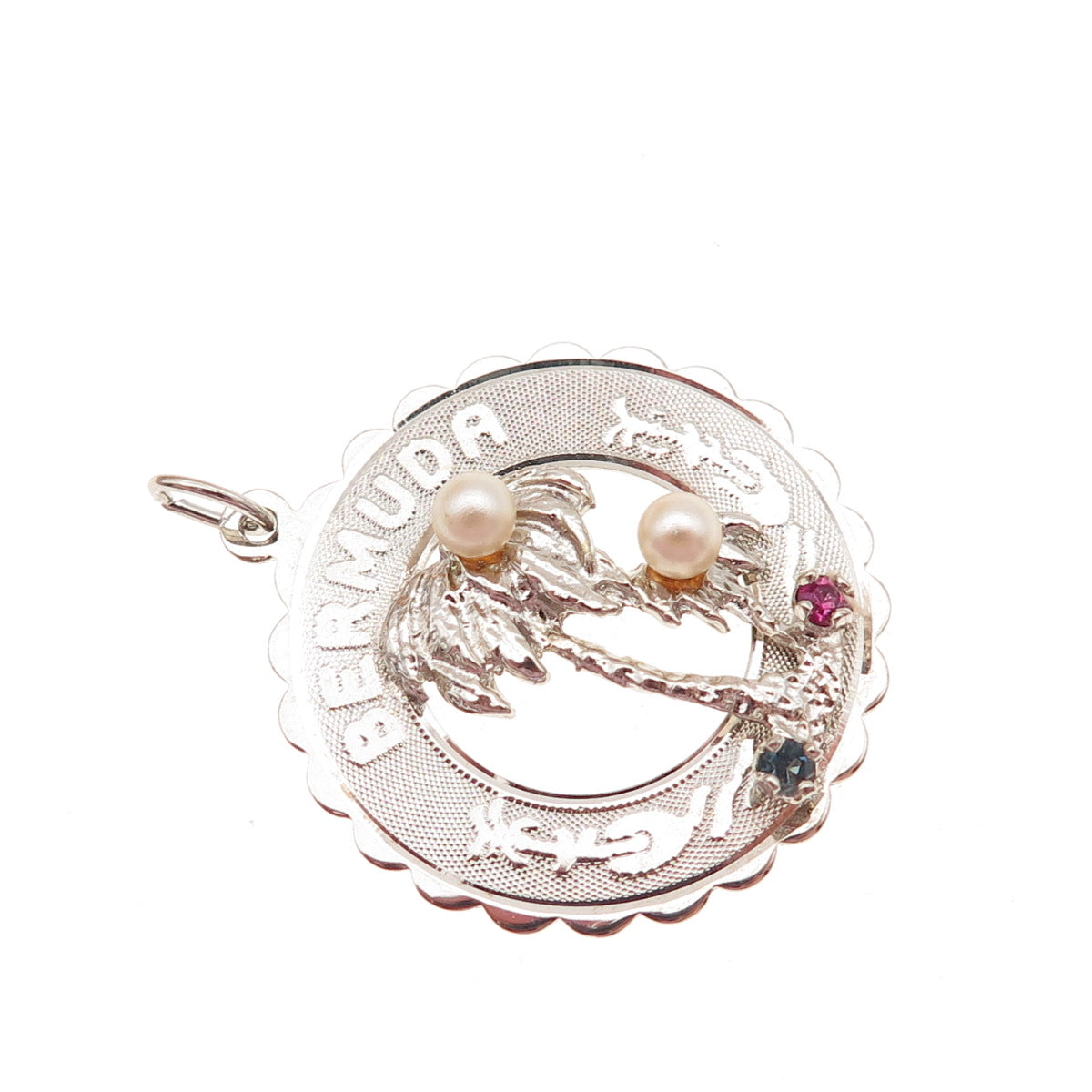 CREA 925 Sterling Silver Vintage Rhinestone Real Pearl Bermuda Charm Pendant