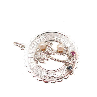 CREA 925 Sterling Silver Vintage Rhinestone Real Pearl Bermuda Charm Pendant