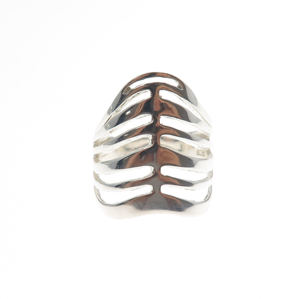 925 Sterling Silver Vintage Modernist Spine Link Ring Size 8
