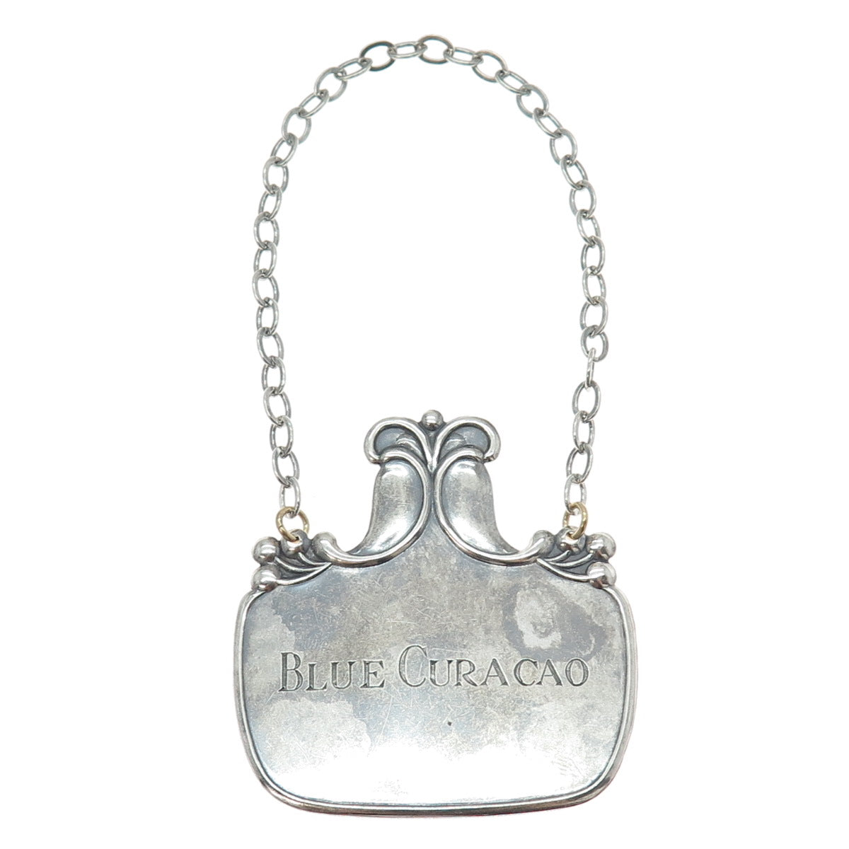 925 Sterling Silver Antique Art Deco Blue Curacao Bottle Tag #353
