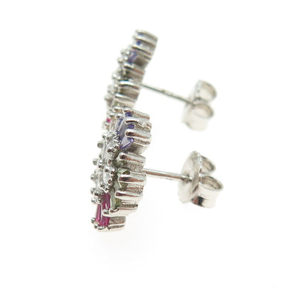 925 Sterling Silver Tapered Baguette Round & Pear-Cut Multi-Color C Z Earrings