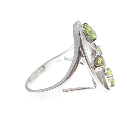 925 Sterling Silver Vintage Round-Cut Peridot Gem Cross Oval Ring Size 9.25