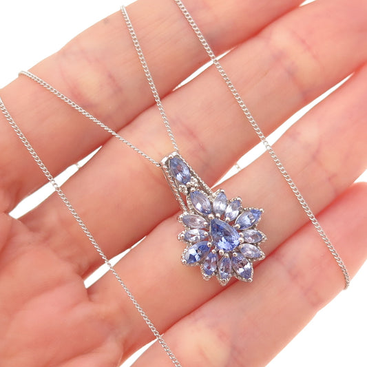 Chuck Clemency Sterling Silver Real Tanzanite Floral Cuban Chain Necklace 20"