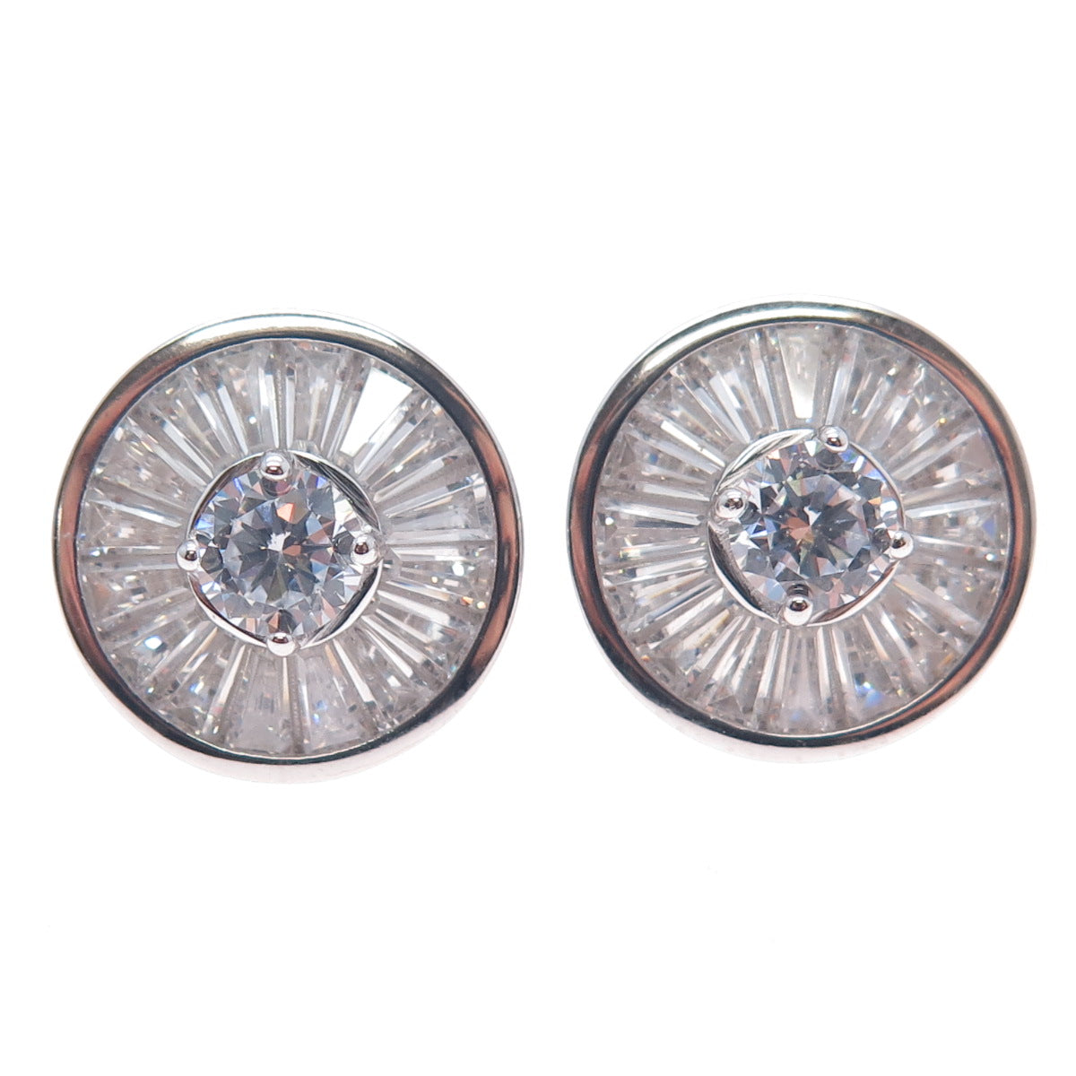925 Sterling Silver Tapered Baguette & Round-Cut C Z Stud Earrings