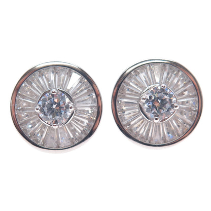 925 Sterling Silver Tapered Baguette & Round-Cut C Z Stud Earrings