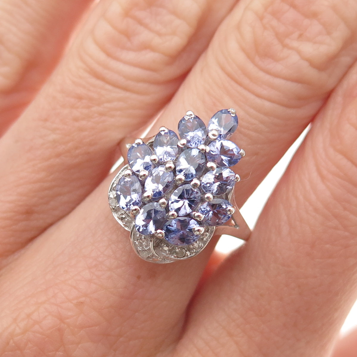Chuck Clemency 925 Sterling Silver Real Tanzanite & White Topaz Ring Size 8