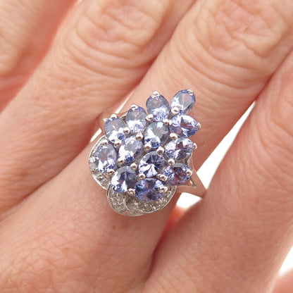 Chuck Clemency 925 Sterling Silver Real Tanzanite & White Topaz Ring Size 8