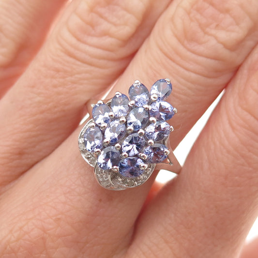 Chuck Clemency 925 Sterling Silver Real Tanzanite & White Topaz Ring Size 8