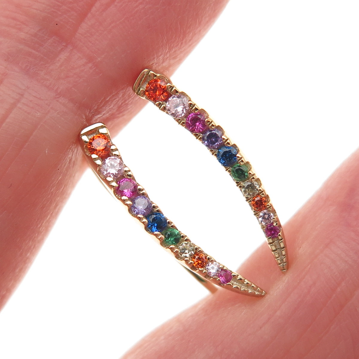 925 Sterling Silver Gold Plated Round-Cut Multi-Color C Z Earrings