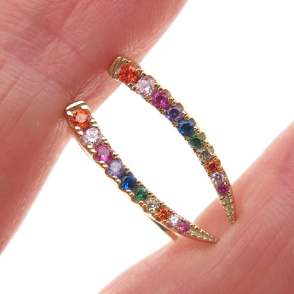 925 Sterling Silver Gold Plated Round-Cut Multi-Color C Z Earrings