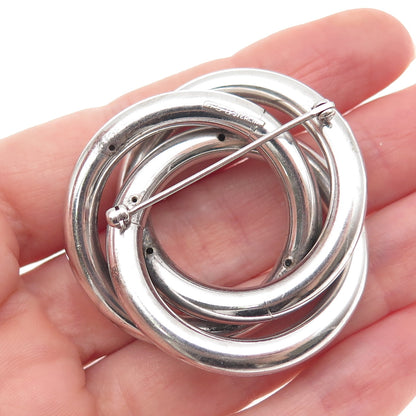 Harry S. Bick 925 Sterling Silver Vintage Modernist Interlocked Trinity Brooch