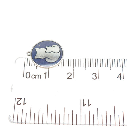 TOKEMOTI Sterling Silver Purple Enamel Cat Mom & Child Minimalist Charm Pendant