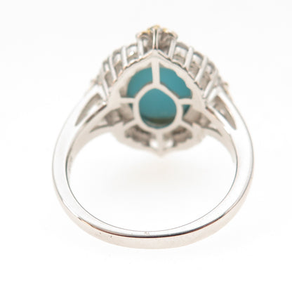 925 Sterling Silver 2-Tone Real Sleeping Beauty Turquoise & Topaz Ring Size 8
