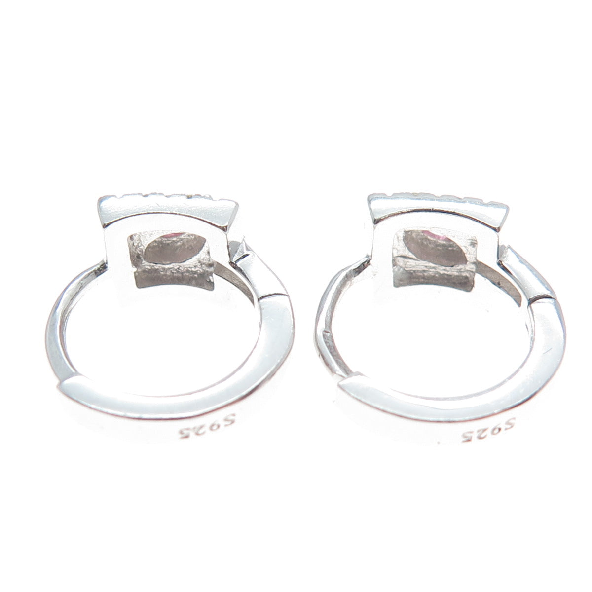 925 Sterling Silver Marquise-Cut Pink & Round-Cut White C Z Hoop Earrings