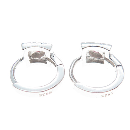 925 Sterling Silver Marquise-Cut Pink & Round-Cut White C Z Hoop Earrings