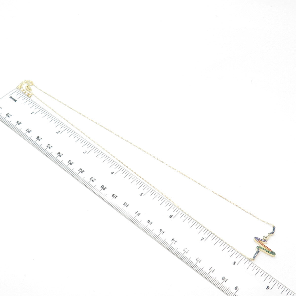 925 Sterling Silver Gold Plated C Z Pulse / Heartbeat Cable Chain Necklace 16"