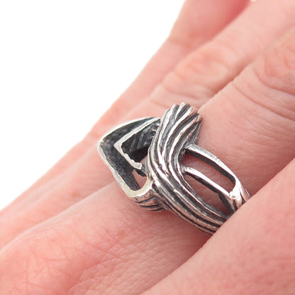 925 Sterling Silver Vintage MM Artisan Modernist Oxidized Ring Size 7