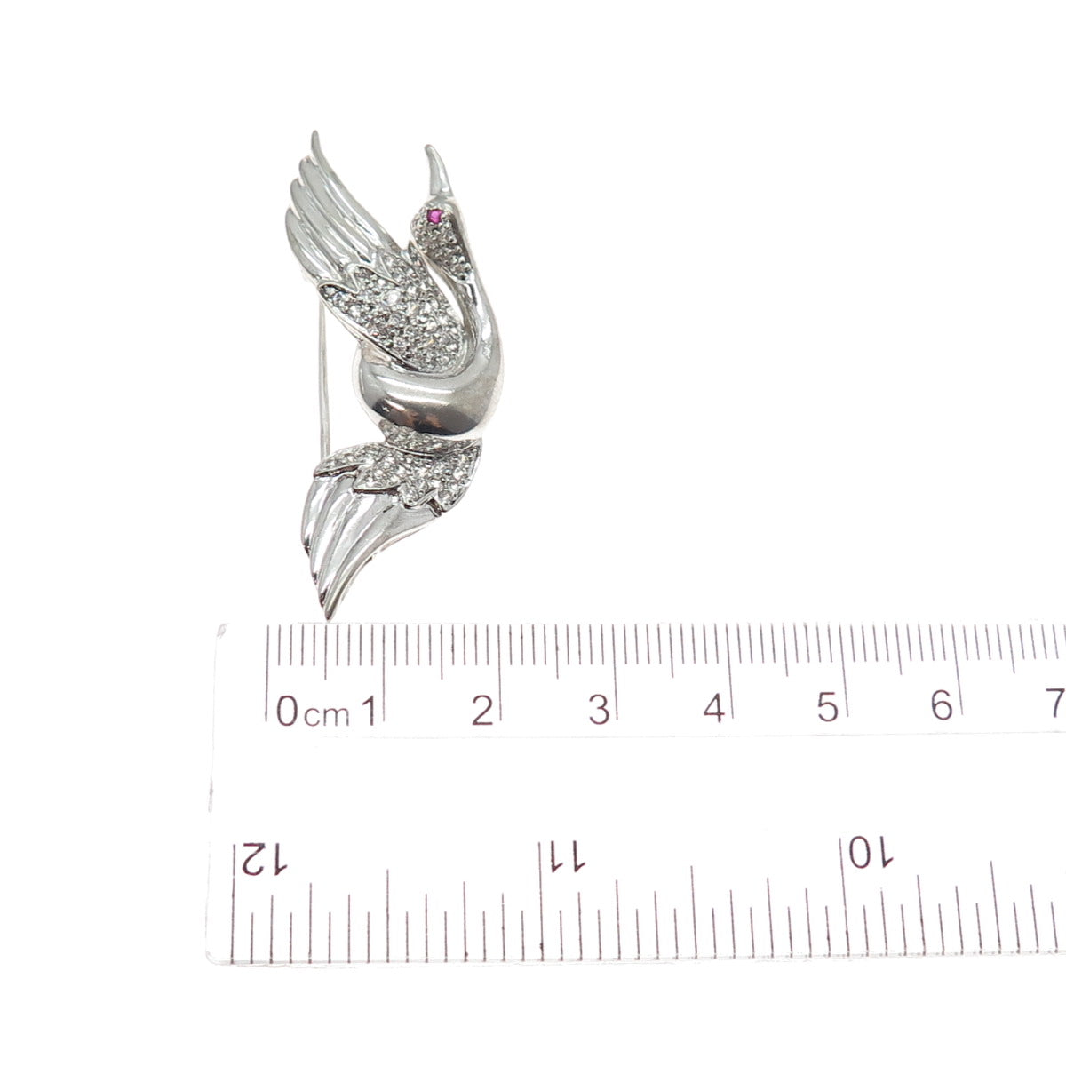 925 Sterling Silver Vintage White & Pink C Z Swan Pin Brooch