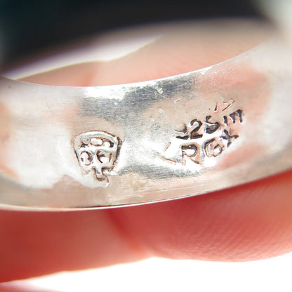 925 Sterling Silver Vintage Mexico Real Turquoise Inlay Band Ring Size 10.25