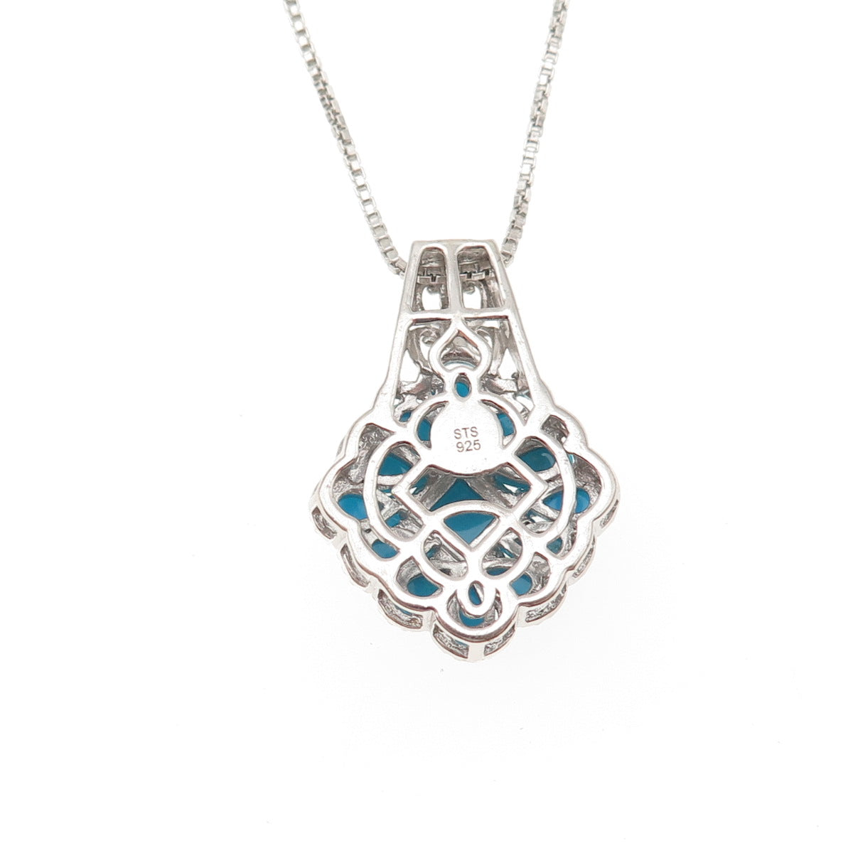 Chuck Clemency 925 Sterling Silver Real Turquoise & Topaz Box Chain Necklace 20"