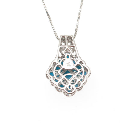 Chuck Clemency 925 Sterling Silver Real Turquoise & Topaz Box Chain Necklace 20"