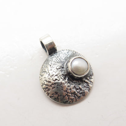 DEN 950 Silver Vintage Real Pearl Textured Pendant