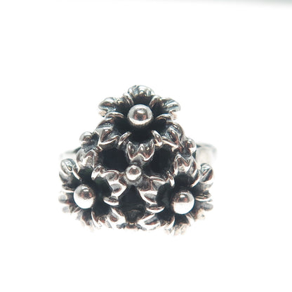 DIADEMA 925 Sterling Silver Antique Art Deco Flower Oxidized Ring Size 6.25