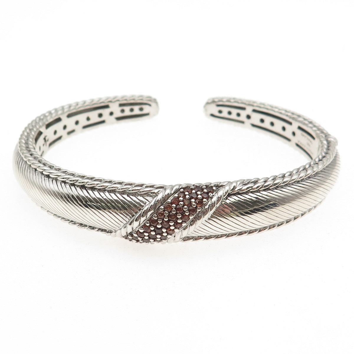 Judith Ripka 925 Sterling Silver Real Round-Cut Cognac Topaz Cuff Bracelet 7"
