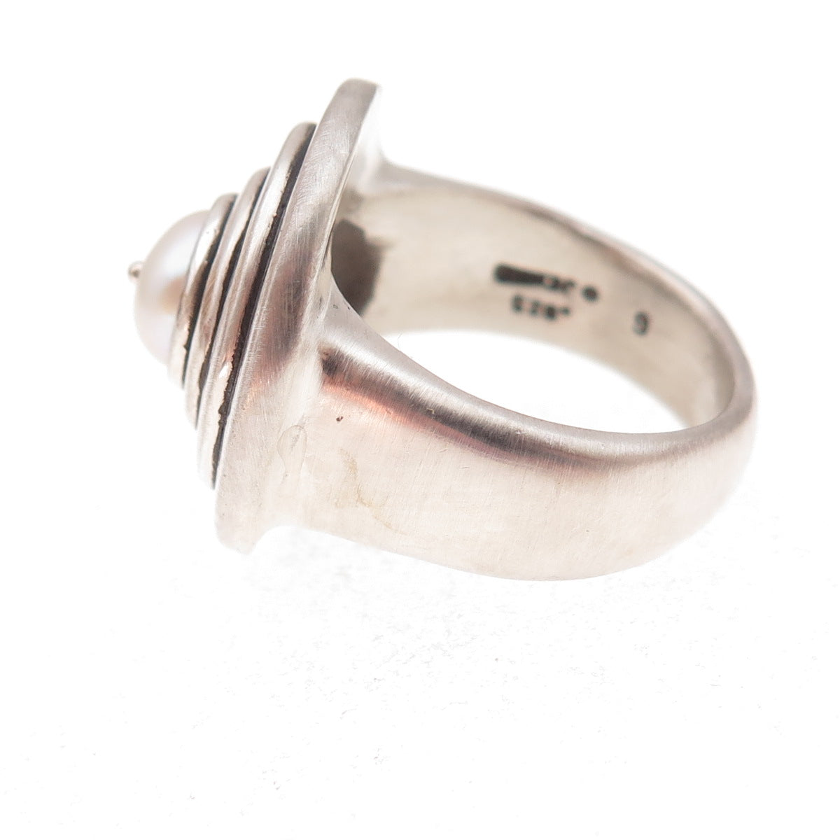 Lisa Jenks 925 Sterling Silver Vintage Real Pearl Modernist Ring Size 6.5