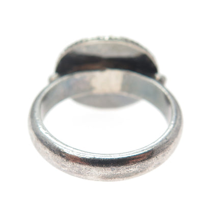 925 Sterling Silver Vintage Real Amethyst Modernist Oxidized Ring Size 7.25