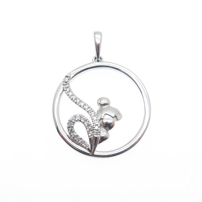 925 Sterling Silver Round-Cut C Z Tinker Bell Charm Pendant