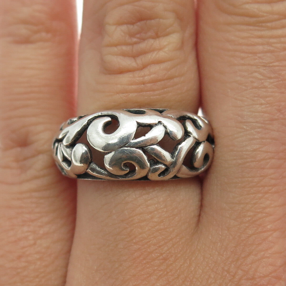 925 Sterling Silver Vintage Signature Scroll Ring Size 7