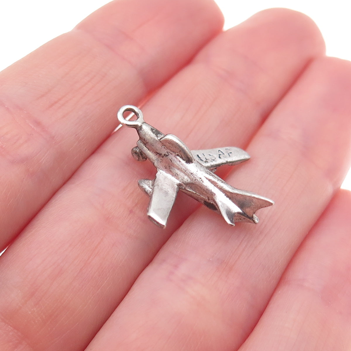 925 Sterling Silver Antique WWII US Air Force F-86 Sabre Fighter Jet 3D Pendant