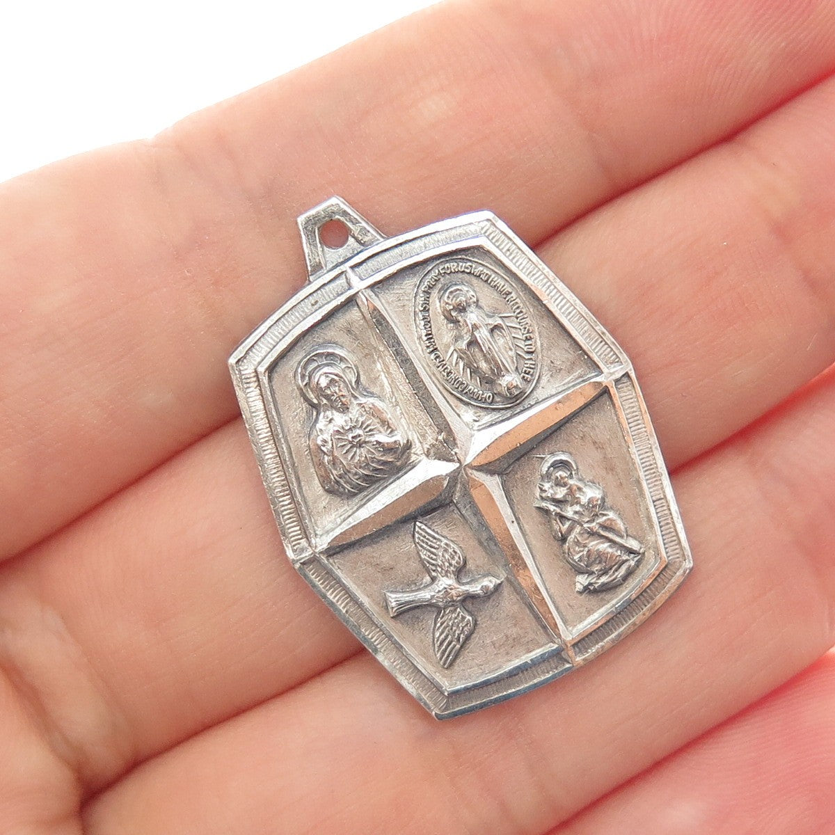 CHAPEL 925 Sterling Silver Antique Art Deco 4-Way Cross Medal Charm Pendant