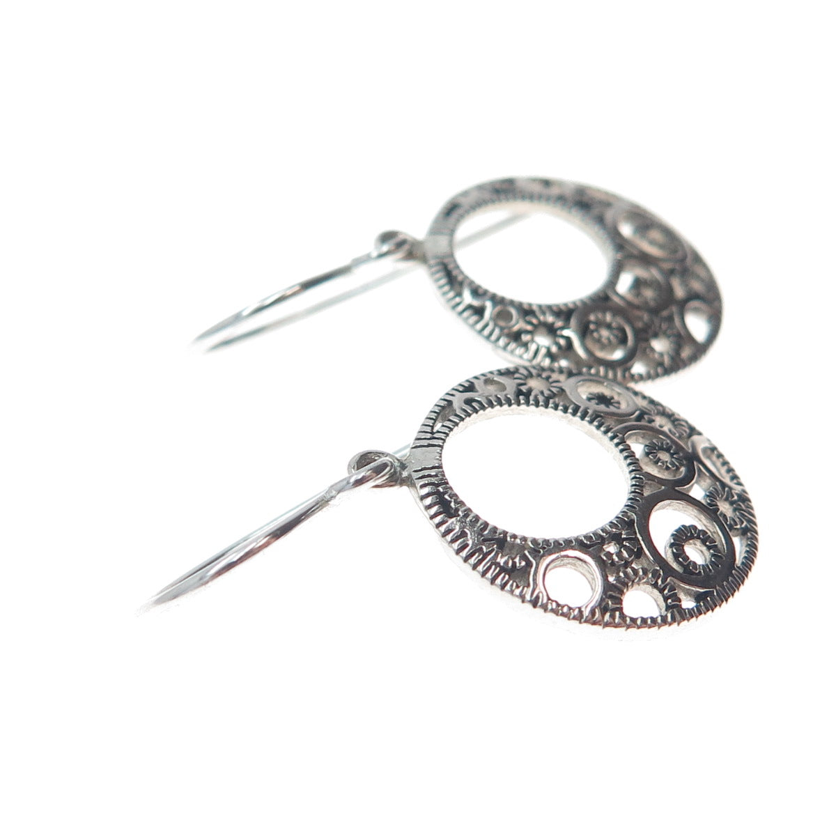 REEDS 925 Sterling Silver Vintage Crescent Circle Dangle Earrings