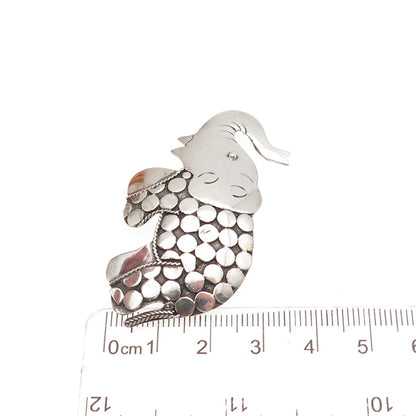 925 Sterling Silver Vintage Elephant Dotted Oxidized Pin Brooch