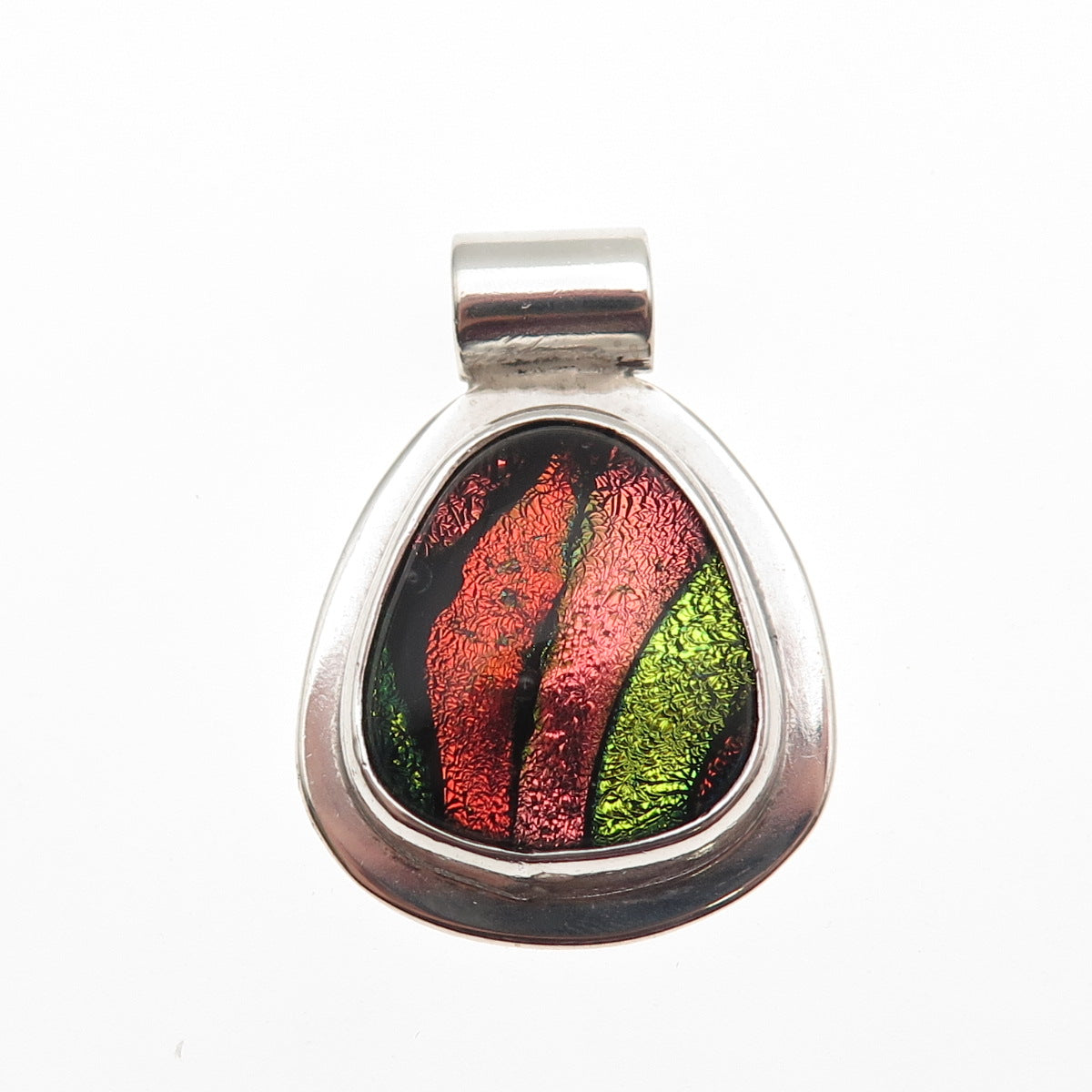 925 Sterling Silver Vintage Mexico Dichroic Glass Modernist Slide Pendant