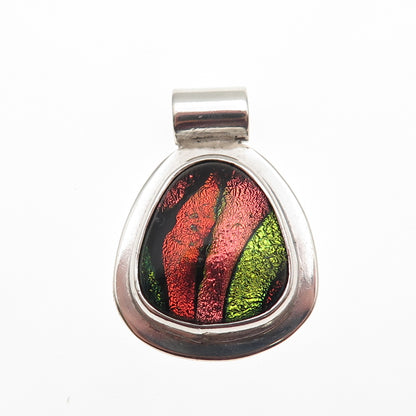925 Sterling Silver Vintage Mexico Dichroic Glass Modernist Slide Pendant