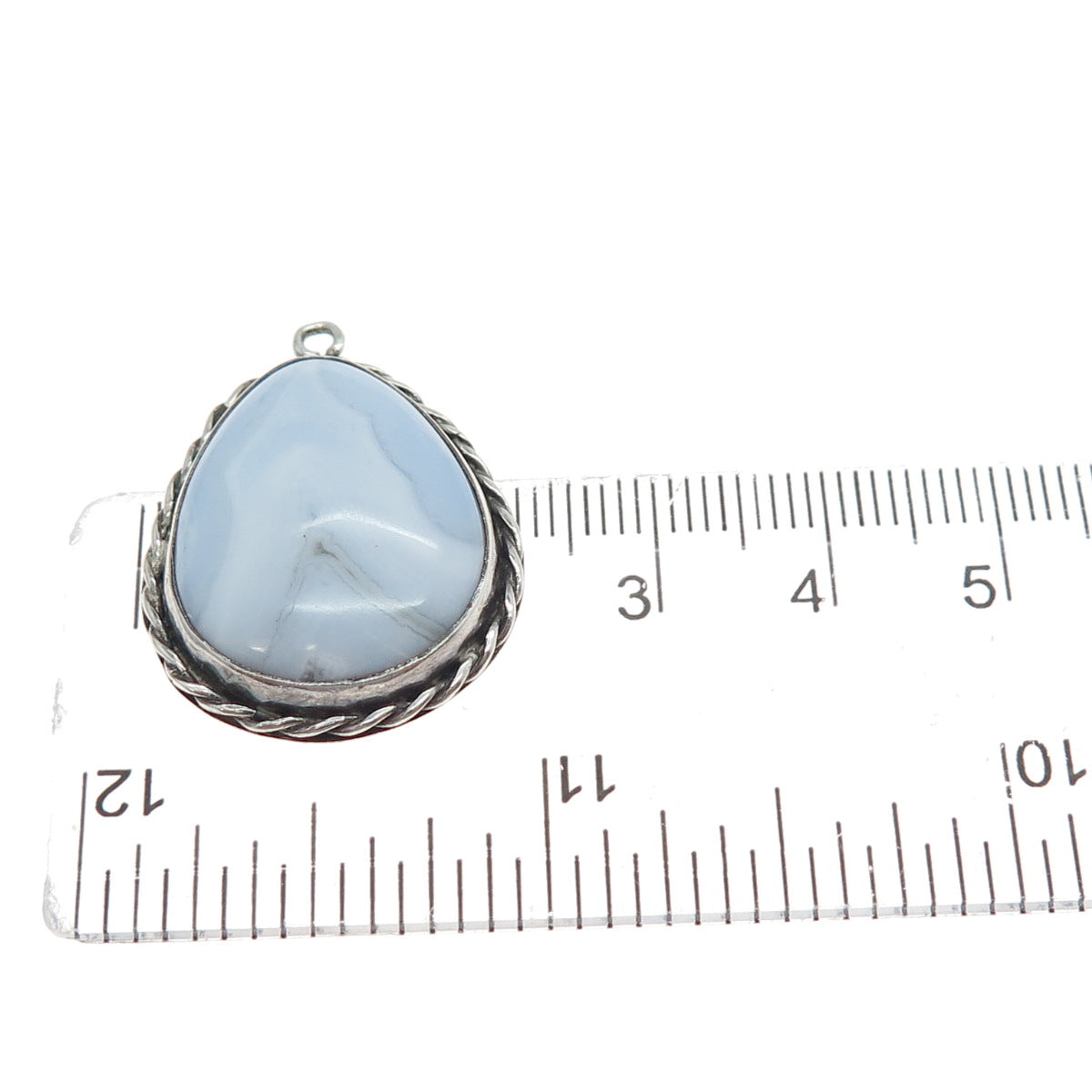 925 Sterling Silver Vintage Real Blue Lace Agate Teardrop Charm Pendant